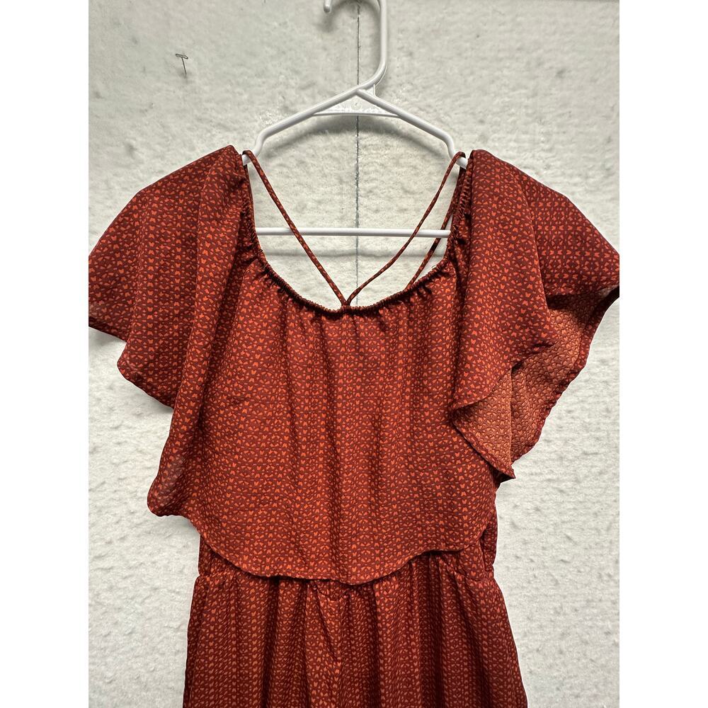 Rust Red Heart Print Flutter Sleeve Romper Lots O… - image 4